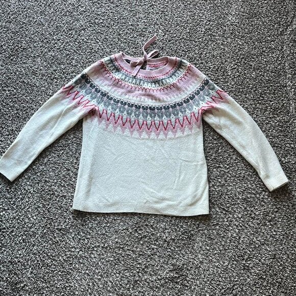 Talbots Tops - Talbots Bow Neck Sweater Womens M Fair Isle Pink White Whimsical Cottagecore